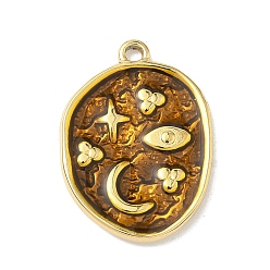 Oval 304 нержавеющей стальной эмали подвески, вакуумное покрытие pvd, реальный 18 k позолоченный, овал с луной, звездой и подвеской в виде глаза, 21.5x15.5x2 мм, отверстие : 1.5 мм