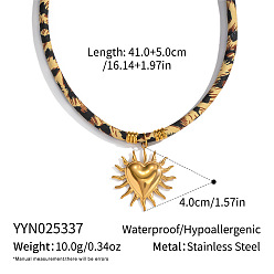 Сердце Винтажные 304 ожерелья из нержавеющей стали с леопардовым принтом для женщин, золотые, сердце, 16.14 дюйм (41 см), Кулон : 40 мм