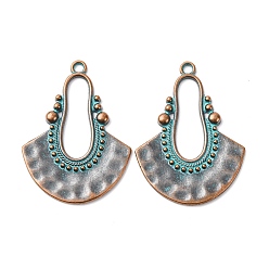 Fan Сплавочные подвески тибетского стиля, красная медь и зеленая патина, вентилятор, 38x28x2.5 мм, отверстие : 2.5 мм