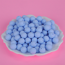 Light Blue Round Silicone Focal Beads, Chewing Beads For Teethers, DIY Nursing Necklaces Making, Light Blue, 15mm, Hole: 2mm