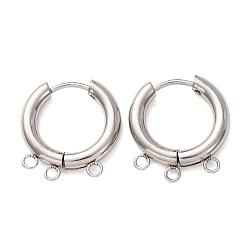 Stainless Steel Color 304 Stainless Steel Huggie Hoop Earring Findings, Round, with 3-Loops, Long-Lasting Plated, Stainless Steel Color, 19x18x3mm, Hole: 1.6mm