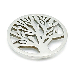 Нержавеющая Сталь Цвет Шкентели нержавеющей стали, лазерная резка, плоская круглая с подвеской дерево жизни, цвет нержавеющей стали, 35 мм
