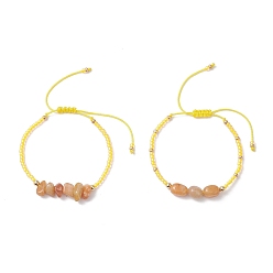 Красный Авантюрин 2шт. плетеные браслеты из натурального красного авантюрина и стеклянных бусин для женщин, с нейлоновой, внутренний диаметр: 1-3/4 дюйм (4.5 см) ~ 3-1/8 дюйм (8 см)