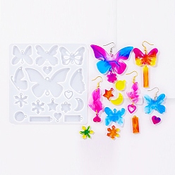 Белый DIY силиконовые формы кулон, формы для литья смолы, бабочка, белые, 124x119x4.5 мм, отверстие : 2~3.5 мм, внутренний диаметр: 15.5~40x8~70.5 мм