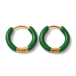 Темно-Зеленый 304 серьги-кольца из нержавеющей стали и эмали для женщин, кольцо, золотые, темно-зеленый, 17x3 мм