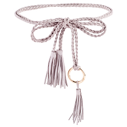 Серый Ремни ручной работы из искусственной кожи, сплетенные из веревки., Тонкие ремни с кисточками и узлами на талии, украшенные кольцами из сплава золотистого цвета., серые, 1100x6x3 мм