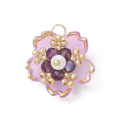 Средняя Орхидея Подвески сакуры из стеклянных бусин ручной работы, с акриловыми и 304 нержавеющими кольцами для прыжков, средне орхидеи, 18.5x18.5x11.5 мм, отверстие : 2.5 мм