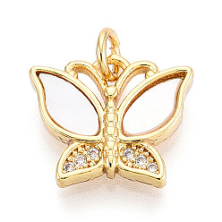 Настоящее золото 18K Латунные микропаве прозрачные кубические циркониевые подвески, с оболочкой, бабочка, с целью перехода в кольце, без кадмия и без свинца, реальный 18 k позолоченный, 13x15x2.5 мм, отверстие : 3.5 мм