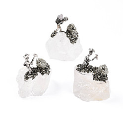 Хрусталь Скульптура из кластера из натурального кварцевого кристалла, со старинным серебряным сплавом шахтер, для украшения рабочего стола домашнего офиса, 35~60x35~60x38~60 мм