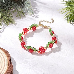 Красный Рождественские браслеты из стеклянных и запекаемых бусин с перламутровым покрытием для женщин, красные, 7-3/4 дюйм (19.6 см)