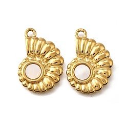 Shell Shape 304 подвески из нержавеющей стали с натуральными белыми ракушками, прелести морских животных, золотые, ионное покрытие (ip), формы раковины, 27x19x2.5 мм, отверстие : 2.2 мм