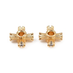 Настоящее золото 18K Латунные микро проложить кубического циркония бусы, крестик, реальный 18 k позолоченный, 9x9x4 мм, отверстие : 2 мм