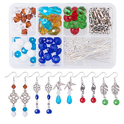 Mixed Color DIY Earring Making, with Tibetan Style Connectors, Glass Beads, Acrylic Beads, 304 Stainless Steel Smooth Round Spacer Beads, Brass Earring Hooks and Iron Head Pins, Mixed Color, 11x7x3cm, about 158pcs/set