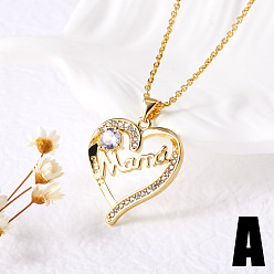 Золотой Подвеска в виде сердца из латуни с прозрачными кубическими циркониями в виде сердца, подарок на День матери., золотые, 17.72 дюйм (45 см), Кулон : 26x23 мм