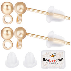 Настоящее золото 18K 60шт. латунные серьги-гвоздики фурнитура, серьги-гвоздики с мячом, с горизонтальными петлями и пластиковыми гайками 100шт., долговечный, без никеля , реальный 18 k позолоченный, 13 мм, отверстие : 1.2 мм, штифты : 0.7 мм