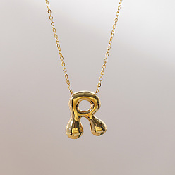 Letter R Brass Chunky Initial Pendant Necklaces, with Stainless Steel Lobster Claw Clasps, Real 14K Gold Plated, Letter R, 17.72~18.90 inch(45~48cm)