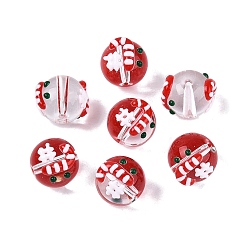 Candy Cane Рождественские прозрачные стеклянные эмалированные круглые бусины в нитях, красные, шоколадная конфета, 12.5~15x11 мм, отверстие : 1.2~1.4 мм, около 30 шт / нитка, 13.19~13.39 дюйм (33.5~34 см)