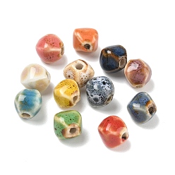 Mixed Color Vintage Handmade Porcelain Beads, Fancy Antique Glazed Porcelain, Rhombus, Mixed Color, 9.5~11x10~11x9~10.5mm, Hole: 2~2.5mm, , 10pcs/set