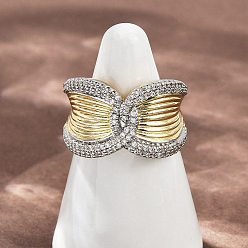 Настоящее золото 18K Латунные микро проложить манжеты кольца кубического циркония, крест крест кольца, реальный 18 k позолоченный, размер США 7 1/4 (17.5 мм)