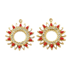 Красный 304 нержавеющей стальной эмали подвески, солнечные чары, со стразами, вакуумное покрытие pvd, реальный 18 k позолоченный, красные, 23x20.5x2 мм, отверстие : 1.4 мм