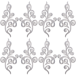 Серебро Этнический стиль цветочный узор компьютерная вышивка аппликации, металлические нити для вышивки утюгом на украшениях аксессуары, серебряные, 175~177x88~89x1 мм
