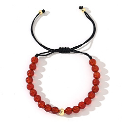 Красный Агат Натуральные круглые бусины сердолика плетеные браслеты из бисера, регулируемые мужские браслеты из нейлонового шнура, внутренний диаметр: 11 дюйм (28 см)