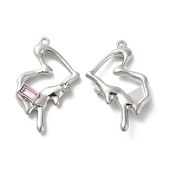 Misty Rose Alloy Pendant, with Glass, Platinum, Lead Free & Cadmium Free, Heart Charm, Misty Rose, 33.5x20x5.5mm, Hole: 1.4mm