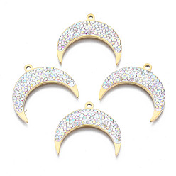 Прозрачный АВ 316 хирургические подвески из нержавеющей стали, с микро проложить кубического циркония, реальный 14 k позолоченный, луна, ясно AB, 19x22.5x2 мм, отверстие : 1.5 мм