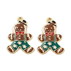 Gingerbread Man Рождественская тема, подвески из сплава с покрытием, с эмалью, без кадмия, без никеля и без свинца, золотые, Колобок, 27.5x19.5x3 мм, отверстие : 1.5 мм