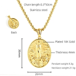 Virgin 304 подвесные из нержавеющей стали ожерелья, золотые, девственница, 19.69 дюйм (50 см), Кулон : 36x26 мм