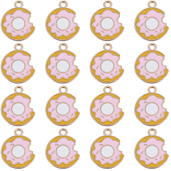 Pink 50подвески из эмалированной стали с покрытием из светлого золота, пончик, розовые, 18.5x14.5x1.2 мм, отверстие : 1.8 мм