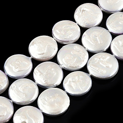 Пресноводная Раковина Покрытие нитей из натуральных пресноводных ракушек, имитировать барочный жемчуг кеши жемчужные бусины, плоско-круглые, 14~15.5x3.5~5 мм, отверстие : 0.6 мм, около 26 шт / нитка, 14.96 дюйм ~ 15.16 дюйм (38~38.5 см)