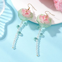 Золотой Латунные серьги-подвески в виде цветка лотоса, со стеклянными бусинами, акрилом и круглыми жемчужинами из ракушек., золотые, 94x29.5 мм