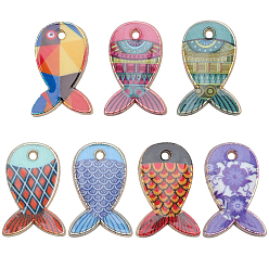 (52) Непрозрачная лаванда 42шт 7 подвески из сплава с гальванопокрытием, напечатанный, без свинца, без кадмии и без никеля, очарование рыбы, золотой свет, разноцветные, 19x12.5x1.5 мм, отверстие : 1.4 мм, 6 шт / стиль