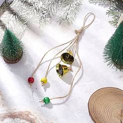 Светло-хаки Железные рождественские колокольчики подвесные украшения, с деревянными бусинами и джутовым шнуром, светлый хаки, 255 мм