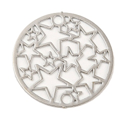 Платина Покрытие стойки латунные полые подвески в форме звезды, долговечный, без кадмия, без никеля и без свинца, плоские круглые металлические украшения с травлением, платина, 20x0.3 мм, отверстие : 1.6 мм