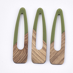Светло-зеленый Коричневый Большие подвески из смолы и ореха, заколка для волос, оливковый, 66~66.5x17x3~3.5 мм, отверстие : 1.5 мм