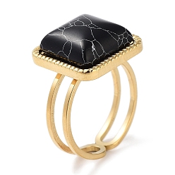 Синтетическая Бирюза Ионное покрытие (ip) 304 кольцо из нержавеющей стали, регулируемые синтетические бирюзовые кольца, квадратный, 15x15 мм, внутренний диаметр: регулируемый