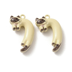 Light Khaki Baking Paint Zinc Alloy Pendants, Cat Shape Charms, Light Khaki, 20.5x13x6mm, Hole: 1.4mm