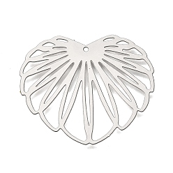 Stainless Steel Color 201 Stainless Steel Pendants, Leaf Charms, Etched Metal Embellishments, Stainless Steel Color, 31x35x0.3mm, Hole: 1mm