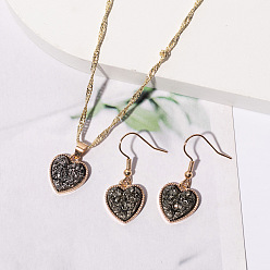 Серый Комплекты украшений из сплава и смолы, включая подвесные ожерелья и висячие серьги, сердце, серые, 15.75 дюйм (40 см), 35x15 мм