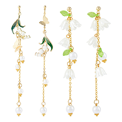 Золотой 2 пары 304 серьги-гвоздики из нержавеющей стали и стерлингового серебра, с акриловой и эмалевой эмалью и латунными подвесками, цветок, золотые, 10~11.5 мм