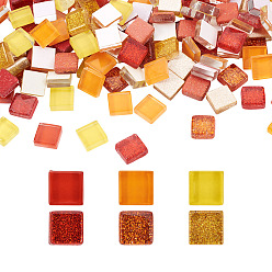 (52) Непрозрачная лаванда 400 шт 2 стили стеклянные кабошоны, мозаичные плитки, для украшения дома или поделок, квадратный, разноцветные, 10x10x4 мм, 200 шт / цвет