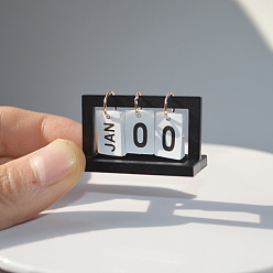 Black Miniature Wooden Calendar, for Dollhouse Accessories Pretending Prop Decorations, Black, 40x20x23mm