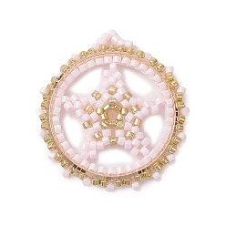 Лавандовый румянец Бисер бисерные подвески, плоский круглый с подвеской в виде звезды, лавандовый румянец, 38x35x2 мм, отверстие : 2 мм