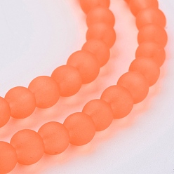 Dark Orange Transparent Glass Bead Strands, Frosted, Round, Dark Orange, 6mm, Hole: 1.3~1.6mm, about 140pcs/strand, 31.4 inch