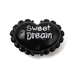 Black Alloy Enamel Beads, Heart with Sweet Dream, Black, 9.5x13.5x5.5mm, Hole: 1.5mm