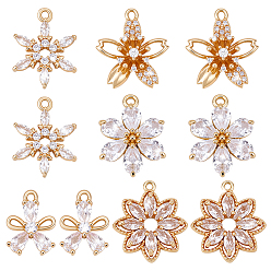 Light Gold 10 шт 5 стили латунные микропаве прозрачные кубические циркониевые подвески, , золотой свет, 14~18x10~16x2.5~6 мм, отверстие : 1~1.5 мм, 2 шт / стиль