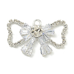 Серебро Подвески латунные горный хрусталь, без кадмия и без свинца, бантом прелести, серебряные, 22x35x6 мм, отверстие : 3 мм