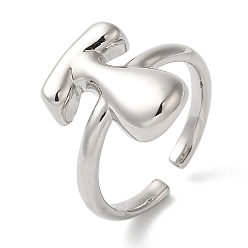 Letter T Латунное открытое кольцо-манжета для женщин с инициалами, без кадмия, без никеля и без свинца, Письмо T, 16.5x12.5 мм, регулируемый